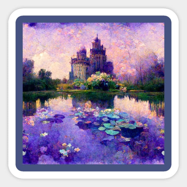 Fantasy Purple Castle Impressionism Calming Zen Painting Sticker by joannejgg